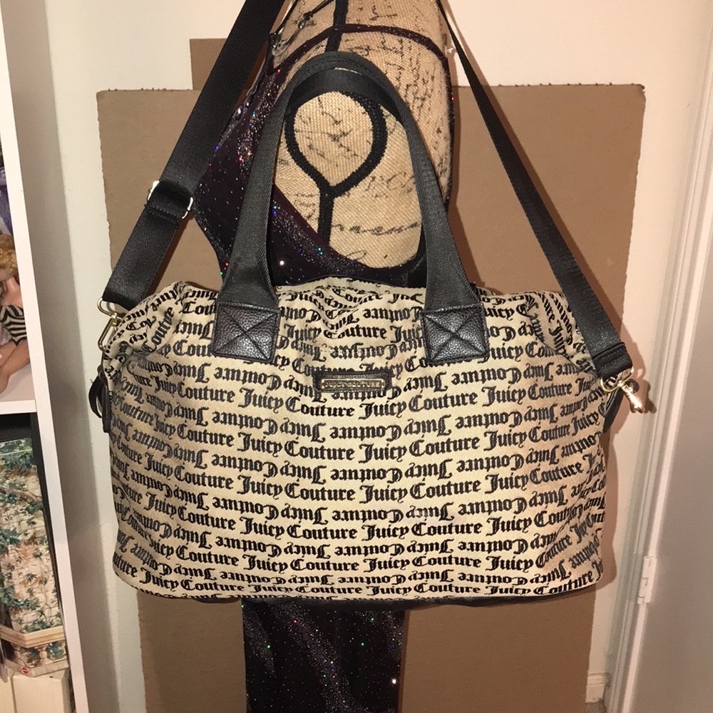 Juicy Couture Duffle Bag Monogram Weekender/Travel Black Beige